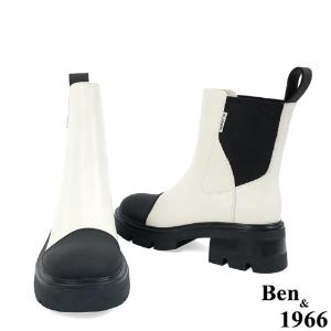 Ben&1966高級頭層絲綢牛皮拼接撞色短靴-黑(227231)