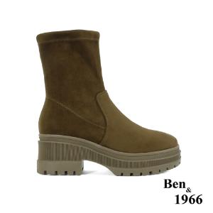 Ben&1966高級羊猄彈力絨布流行厚底短靴-橄欖綠(247072)