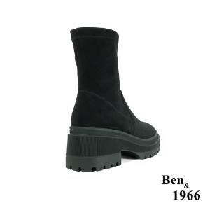 Ben&1966高級羊猄彈力絨布流行厚底短靴-黑(247071)