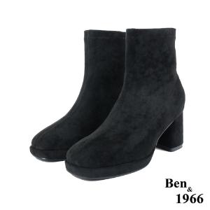 Ben&1966高級彈力羊猄絨時尚方頭短靴-黑(227021)