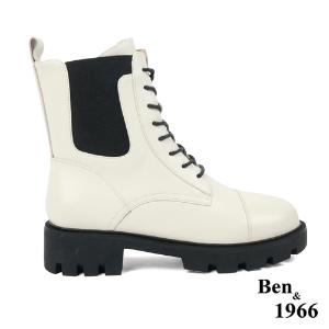 Ben&1966 高級頭層牛皮質感流行短靴-米白(227072)