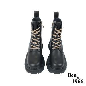 Ben&1966高級頭層牛皮撞色個性短靴-黑(227191)