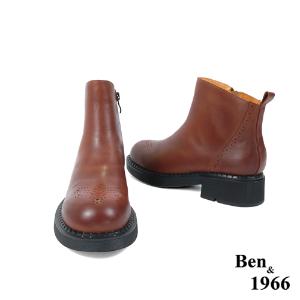 Ben&1966高級頭層牛皮沖孔中性踝靴-咖啡(227142)