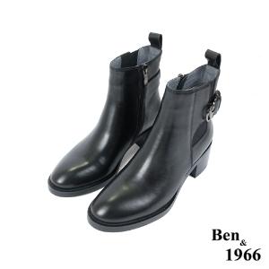 Ben&1966高級頭層牛皮歐美簡約短靴-黑(227091)