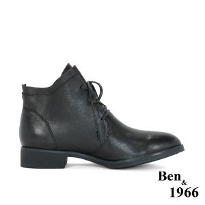 Ben&1966高級頭層打腊羊皮經典流行短靴-黑(247201)