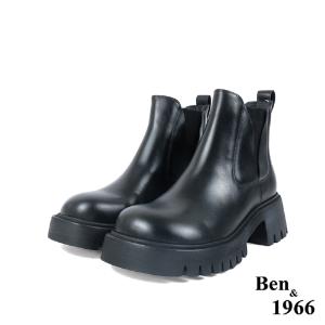 Ben&1966高級頭層牛皮個性大頭踝靴-黑(227171)