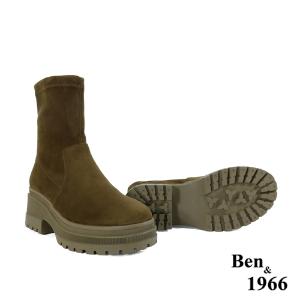 Ben&1966高級羊猄彈力絨布流行厚底短靴-橄欖綠(247072)