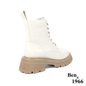 Ben&1966高級頭層牛皮撞色個性短靴-米白(227192)
