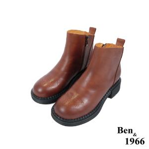 Ben&1966高級頭層牛皮沖孔中性踝靴-咖啡(227142)