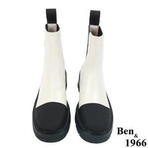 Ben&1966高級頭層絲綢牛皮拼接撞色短靴-黑(227231)