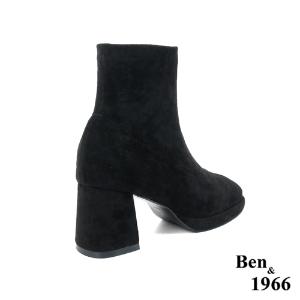 Ben&1966高級彈力羊猄絨時尚方頭短靴-黑(227021)
