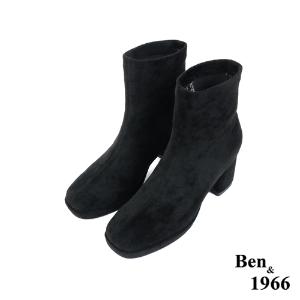 Ben&1966高級彈力羊猄絨時尚方頭短靴-黑(227021)