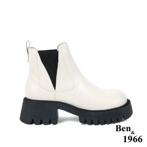 Ben&1966高級頭層牛皮個性大頭踝靴-米白(227172)