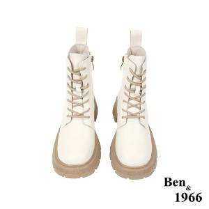 Ben&1966高級頭層牛皮撞色個性短靴-米白(227192)