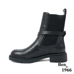 Ben&1966高級頭層牛皮簡約流行短靴-黑(227111)