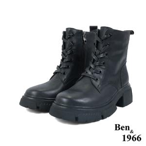 Ben&1966高級打蠟牛皮復古短靴-黑(227211)