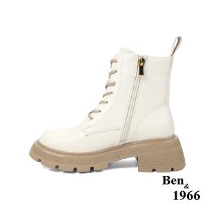 Ben&1966高級頭層牛皮撞色個性短靴-米白(227192)