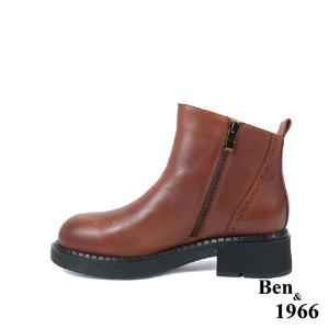 Ben&1966高級頭層牛皮沖孔中性踝靴-咖啡(227142)