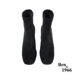 Ben&1966高級彈力羊猄絨時尚方頭短靴-黑(227021)