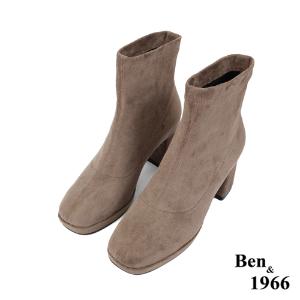 Ben&1966高級彈力羊猄絨時尚方頭短靴-淺咖(227022)