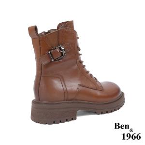 Ben&1966高級打蠟牛皮復古仿舊短靴-咖啡