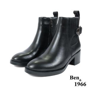 Ben&1966高級頭層牛皮歐美簡約短靴-黑(227091)