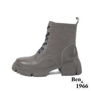 Ben&1966高級打蠟牛皮復古短靴-灰(227212)