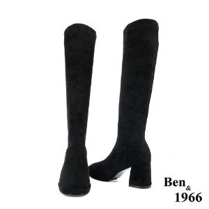 Ben&1966高級彈力羊絨布增高防水台長靴-黑