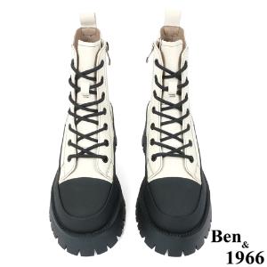 Ben&1966高級頭層牛皮厚底流行百搭短靴-米白(227122)