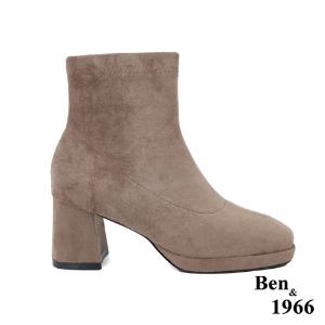 Ben&1966高級彈力羊猄絨時尚方頭短靴-淺咖(227022)