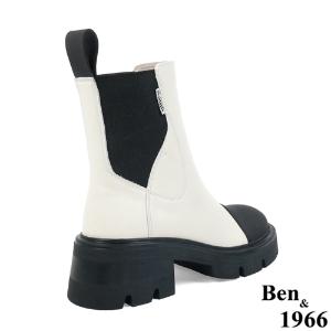Ben&1966高級頭層絲綢牛皮拼接撞色短靴-黑(227231)