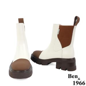 Ben&1966高級頭層絲綢牛皮拼接撞色短靴-咖啡(227232)