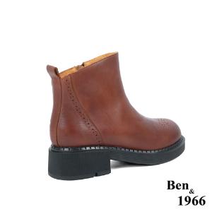 Ben&1966高級頭層牛皮沖孔中性踝靴-咖啡(227142)