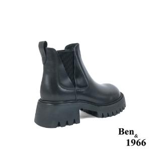 Ben&1966高級頭層牛皮個性大頭踝靴-黑(227171)