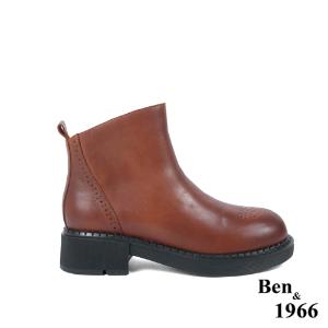 Ben&1966高級頭層牛皮沖孔中性踝靴-咖啡(227142)