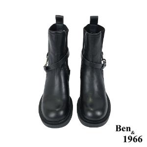 Ben&1966高級頭層牛皮簡約流行短靴-黑(227111)
