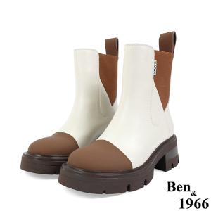 Ben&1966高級頭層絲綢牛皮拼接撞色短靴-咖啡(227232)