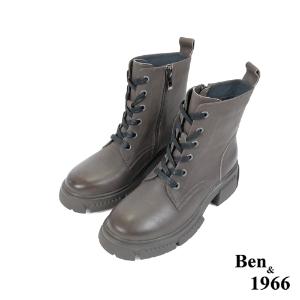 Ben&1966高級打蠟牛皮復古短靴-灰(227212)