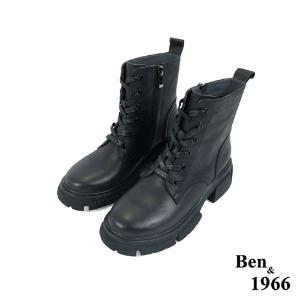 Ben&1966高級打蠟牛皮復古短靴-黑(227211)