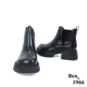 Ben&1966高級頭層牛皮個性大頭踝靴-黑(227171)