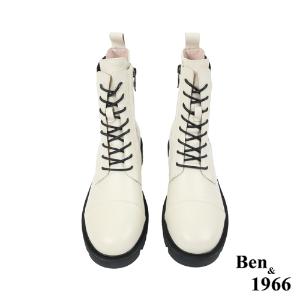 Ben&1966 高級頭層牛皮質感流行短靴-米白(227072)