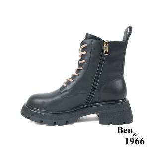 Ben&1966高級頭層牛皮撞色個性短靴-黑(227191)