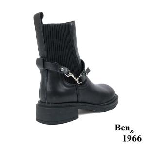 Ben&1966高級頭層牛皮簡約流行短靴-黑(227111)