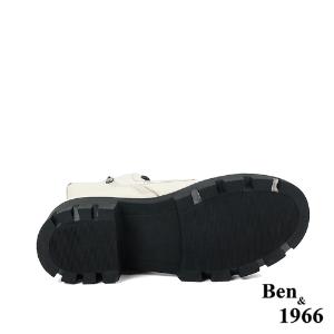 Ben&1966 高級頭層牛皮質感流行短靴-米白(227072)