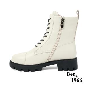 Ben&1966 高級頭層牛皮質感流行短靴-米白(227072)