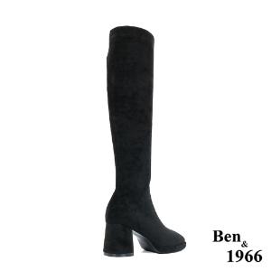 Ben&1966高級彈力羊絨布增高防水台長靴-黑