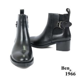 Ben&1966高級頭層牛皮歐美簡約短靴-黑(227091)