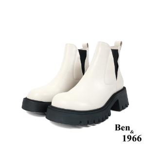 Ben&1966高級頭層牛皮個性大頭踝靴-米白(227172)