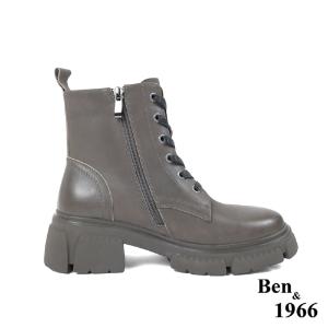 Ben&1966高級打蠟牛皮復古短靴-灰(227212)