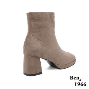 Ben&1966高級彈力羊猄絨時尚方頭短靴-淺咖(227022)